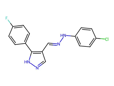 3-(4-fluorophenyl)-1H-pyrazole-4-carbaldehyde N-(4-chlorophenyl)hydrazone structure