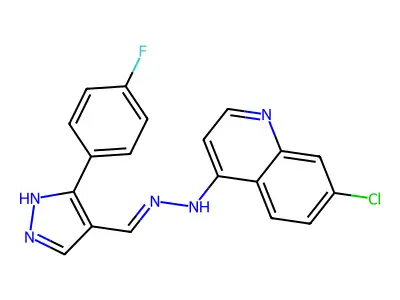 3-(4-fluorophenyl)-1H-pyrazole-4-carbaldehyde N-(7-chloro-4-quinolinyl)hydrazone structure