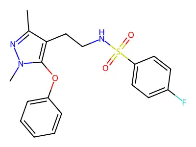 N-[2-(1,3-dimethyl-5-phenoxy-1H-pyrazol-4-yl)ethyl]-4-fluorobenzenesulfonamide structure