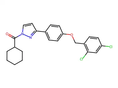 Cyclohexyl-[3-[4-[(2,4-dichlorophenyl)methoxy]phenyl]pyrazol-1-yl]methanone structure
