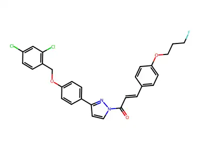 (E)-1-(3-{4-[(2,4-dichlorobenzyl)oxy]phenyl}-1H-pyrazol-1-yl)-3-[4-(3-fluoropropoxy)phenyl]-2-propen-1-one structure