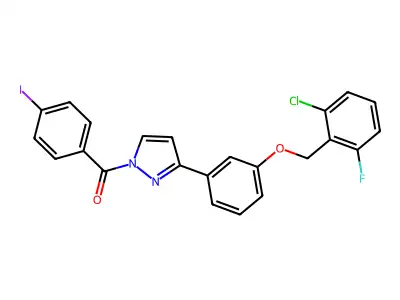 (3-{3-[(2-chloro-6-fluorobenzyl)oxy]phenyl}-1H-pyrazol-1-yl)(4-iodophenyl)methanone structure
