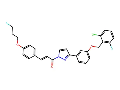 (E)-1-(3-{3-[(2-chloro-6-fluorobenzyl)oxy]phenyl}-1H-pyrazol-1-yl)-3-[4-(3-fluoropropoxy)phenyl]-2-propen-1-one structure