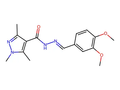 N'-[(E)-(3,4-dimethoxyphenyl)methylidene]-1,3,5-trimethyl-1H-pyrazole-4-carbohydrazide structure
