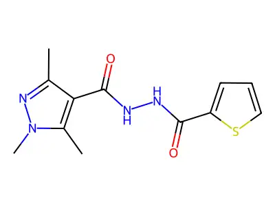 N'-[(1,3,5-trimethyl-1H-pyrazol-4-yl)carbonyl]-2-thiophenecarbohydrazide structure