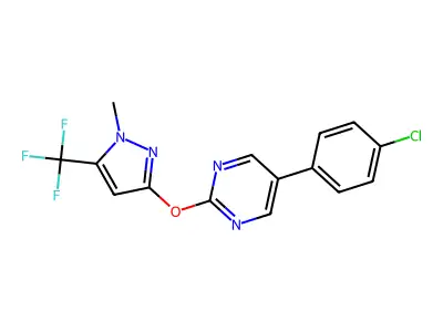 5-(4-chlorophenyl)-2-{[1-methyl-5-(trifluoromethyl)-1H-pyrazol-3-yl]oxy}pyrimidine structure