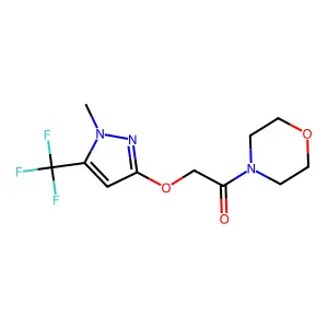 2-{[1-methyl-5-(trifluoromethyl)-1H-pyrazol-3-yl]oxy}-1-morpholino-1-ethanone structure