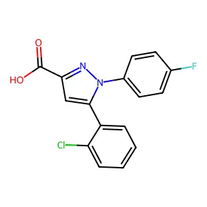 5-(2-chlorophenyl)-1-(4-fluorophenyl)-1H-pyrazole-3-carboxylic acid structure