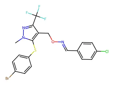 4-chlorobenzenecarbaldehyde O-{[5-[(4-bromophenyl)sulfanyl]-1-methyl-3-(trifluoromethyl)-1H-pyrazol-4-yl]methyl}oxime structure