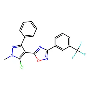 5-(5-chloro-1-methyl-3-phenyl-1H-pyrazol-4-yl)-3-[3-(trifluoromethyl)phenyl]-1,2,4-oxadiazole structure