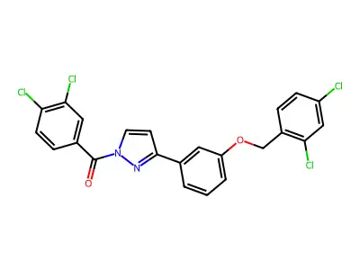 (3,4-dichlorophenyl)-[3-[3-[(2,4-dichlorophenyl)methoxy]phenyl]pyrazol-1-yl]methanone structure
