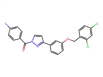[3-[3-[(2,4-Dichlorophenyl)methoxy]phenyl]pyrazol-1-yl]-(4-iodophenyl)methanone structure