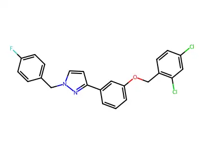 3-[3-[(2,4-Dichlorophenyl)methoxy]phenyl]-1-[(4-fluorophenyl)methyl]pyrazole structure