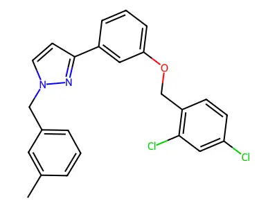 3-[3-[(2,4-Dichlorophenyl)methoxy]phenyl]-1-[(3-methylphenyl)methyl]pyrazole structure