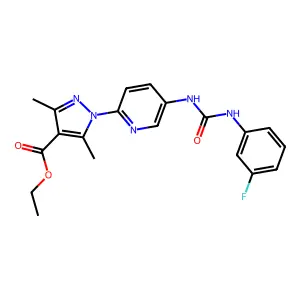 ethyl 1-(5-{[(3-fluoroanilino)carbonyl]amino}-2-pyridinyl)-3,5-dimethyl-1H-pyrazole-4-carboxylate structure