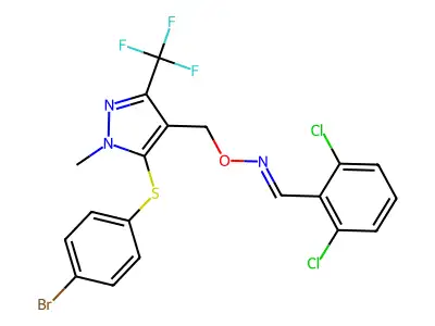 2,6-dichlorobenzenecarbaldehyde O-{[5-[(4-bromophenyl)sulfanyl]-1-methyl-3-(trifluoromethyl)-1H-pyrazol-4-yl]methyl}oxime structure