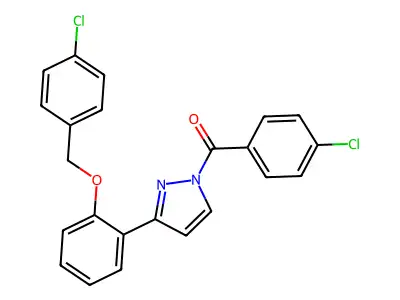 (4-Chlorophenyl)-[3-[2-[(4-chlorophenyl)methoxy]phenyl]pyrazol-1-yl]methanone structure