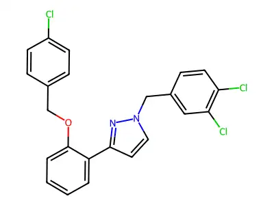 3-[2-[(4-Chlorophenyl)methoxy]phenyl]-1-[(3,4-dichlorophenyl)methyl]pyrazole structure
