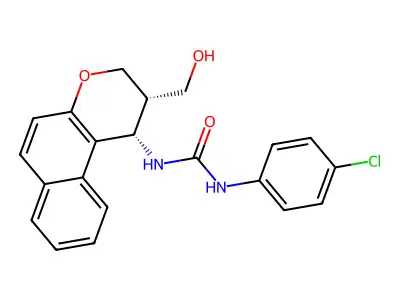 1-(4-chlorophenyl)-3-[2-(hydroxymethyl)-2,3-dihydro-1H-benzo[f]chromen-1-yl]urea structure