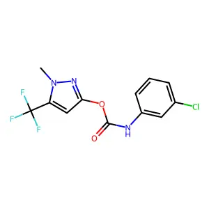 1-methyl-5-(trifluoromethyl)-1H-pyrazol-3-yl N-(3-chlorophenyl)carbamate structure