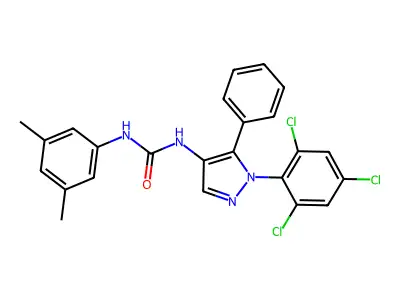 N-(3,5-dimethylphenyl)-N'-[5-phenyl-1-(2,4,6-trichlorophenyl)-1H-pyrazol-4-yl]urea structure