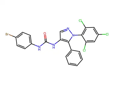 N-(4-bromophenyl)-N'-[5-phenyl-1-(2,4,6-trichlorophenyl)-1H-pyrazol-4-yl]urea structure