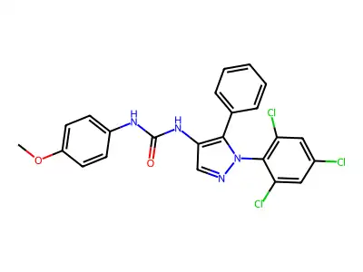 N-(4-methoxyphenyl)-N'-[5-phenyl-1-(2,4,6-trichlorophenyl)-1H-pyrazol-4-yl]urea structure