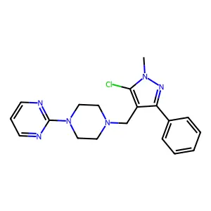 2-{4-[(5-chloro-1-methyl-3-phenyl-1H-pyrazol-4-yl)methyl]piperazino}pyrimidine structure