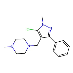 1-[(5-chloro-1-methyl-3-phenyl-1H-pyrazol-4-yl)methyl]-4-methylpiperazine structure