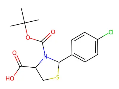 3-(Tert-butoxycarbonyl)-2-(4-chlorophenyl)-1,3-thiazolane-4-carboxylic acid structure