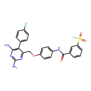 3-[[4-[[2,6-diamino-5-(4-chlorophenyl)pyrimidin-4-yl]methoxy]phenyl]carbamoyl]benzenesulfonyl fluoride structure