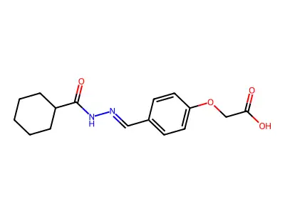 2-[4-[(Cyclohexanecarbonylhydrazinylidene)methyl]phenoxy]acetic acid structure