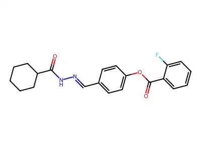 [4-[(Cyclohexanecarbonylhydrazinylidene)methyl]phenyl] 2-fluorobenzoate structure