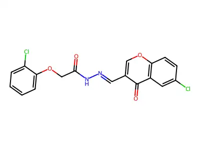 N-[(6-chloro-4-oxochromen-3-yl)methylideneamino]-2-(2-chlorophenoxy)acetamide structure