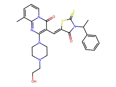 5-((2-(4-(2-Hydroxyethyl)piperazin-1-yl)-9-methyl-4-oxo-4H-pyrido[1,2-a]pyrimidin-3-yl)methylene)-3-(1-phenylethyl)-2-thioxothiazolidin-4-one structure