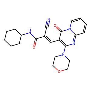 (2E)-2-cyano-N-cyclohexyl-3-[2-(4-morpholinyl)-4-oxo-4H-pyrido[1,2-a]pyrimidin-3-yl]-2-propenamide structure