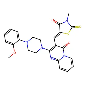 (Z)-5-((2-(4-(2-methoxyphenyl)piperazin-1-yl)-4-oxo-4H-pyrido[1,2-a]pyrimidin-3-yl)methylene)-3-methyl-2-thioxothiazolidin-4-one structure