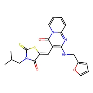 (5Z)-5-[(2-{[(furan-2-yl)methyl]amino}-4-oxo-4H-pyrido[1,2-a]pyrimidin-3-yl)methylidene]-3-(2-methylpropyl)-2-sulfanylidene-1,3-thiazolidin-4-one structure