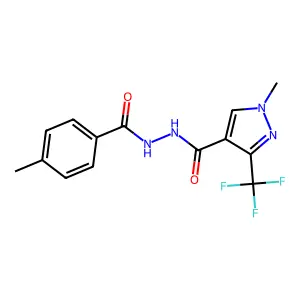 1-methyl-N'-(4-methylbenzoyl)-3-(trifluoromethyl)-1H-pyrazole-4-carbohydrazide structure