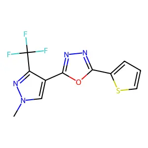 2-[1-methyl-3-(trifluoromethyl)-1H-pyrazol-4-yl]-5-(2-thienyl)-1,3,4-oxadiazole structure