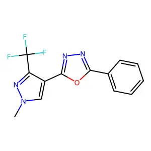 2-[1-methyl-3-(trifluoromethyl)-1H-pyrazol-4-yl]-5-phenyl-1,3,4-oxadiazole structure