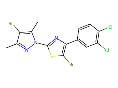5-bromo-2-(4-bromo-3,5-dimethyl-1H-pyrazol-1-yl)-4-(3,4-dichlorophenyl)-1,3-thiazole structure