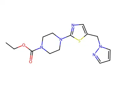 Ethyl 4-[5-(pyrazol-1-ylmethyl)-1,3-thiazol-2-yl]piperazine-1-carboxylate structure