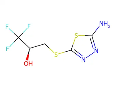 (2S)-3-[(5-amino-1,3,4-thiadiazol-2-yl)sulfanyl]-1,1,1-trifluoro-2-propanol structure