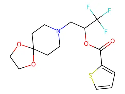(1R)-1-(1,4-dioxa-8-azaspiro[4.5]dec-8-ylmethyl)-2,2,2-trifluoroethyl 2-thiophenecarboxylate structure