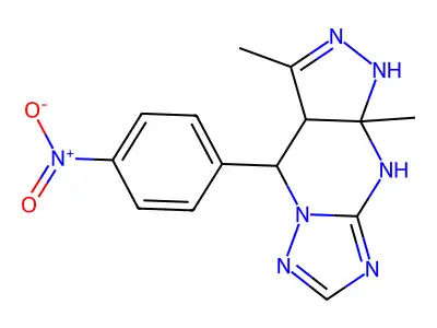 3,9a-dimethyl-4-(4-nitrophenyl)-3a,4,9,9a-tetrahydro-1H-pyrazolo[3,4-d][1,2,4]triazolo[1,5-a]pyrimidine structure