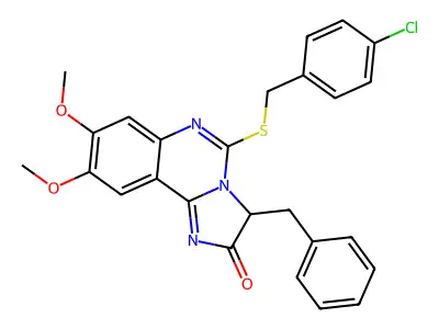 3-benzyl-5-[(4-chlorobenzyl)sulfanyl]-8,9-dimethoxyimidazo[1,2-c]quinazolin-2(3H)-one structure