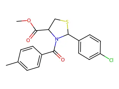 Methyl 2-(4-chlorophenyl)-3-(4-methylbenzoyl)-1,3-thiazolane-4-carboxylate structure