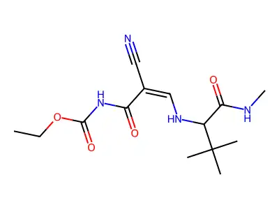 Ethyl N-[2-cyano-3-[[2,2-dimethyl-1-(methylcarbamoyl)propyl]amino]prop-2-enoyl]carbamate structure