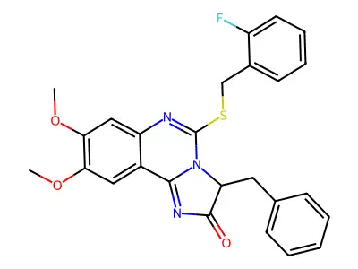 3-benzyl-5-[(2-fluorobenzyl)sulfanyl]-8,9-dimethoxyimidazo[1,2-c]quinazolin-2(3H)-one structure